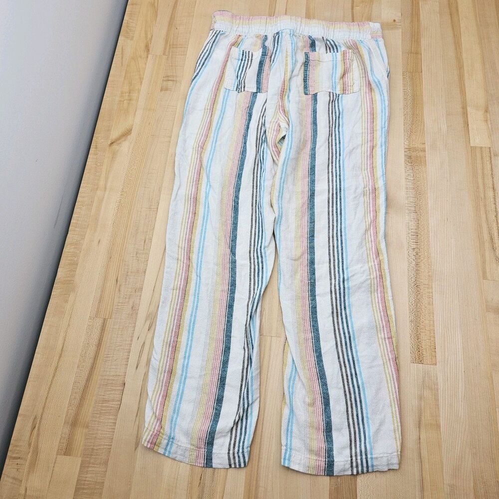 PER SE Linen Chambray MED Drawstring Pants Colorful Striped Beachy Summer Vacay - Picture 4 of 7